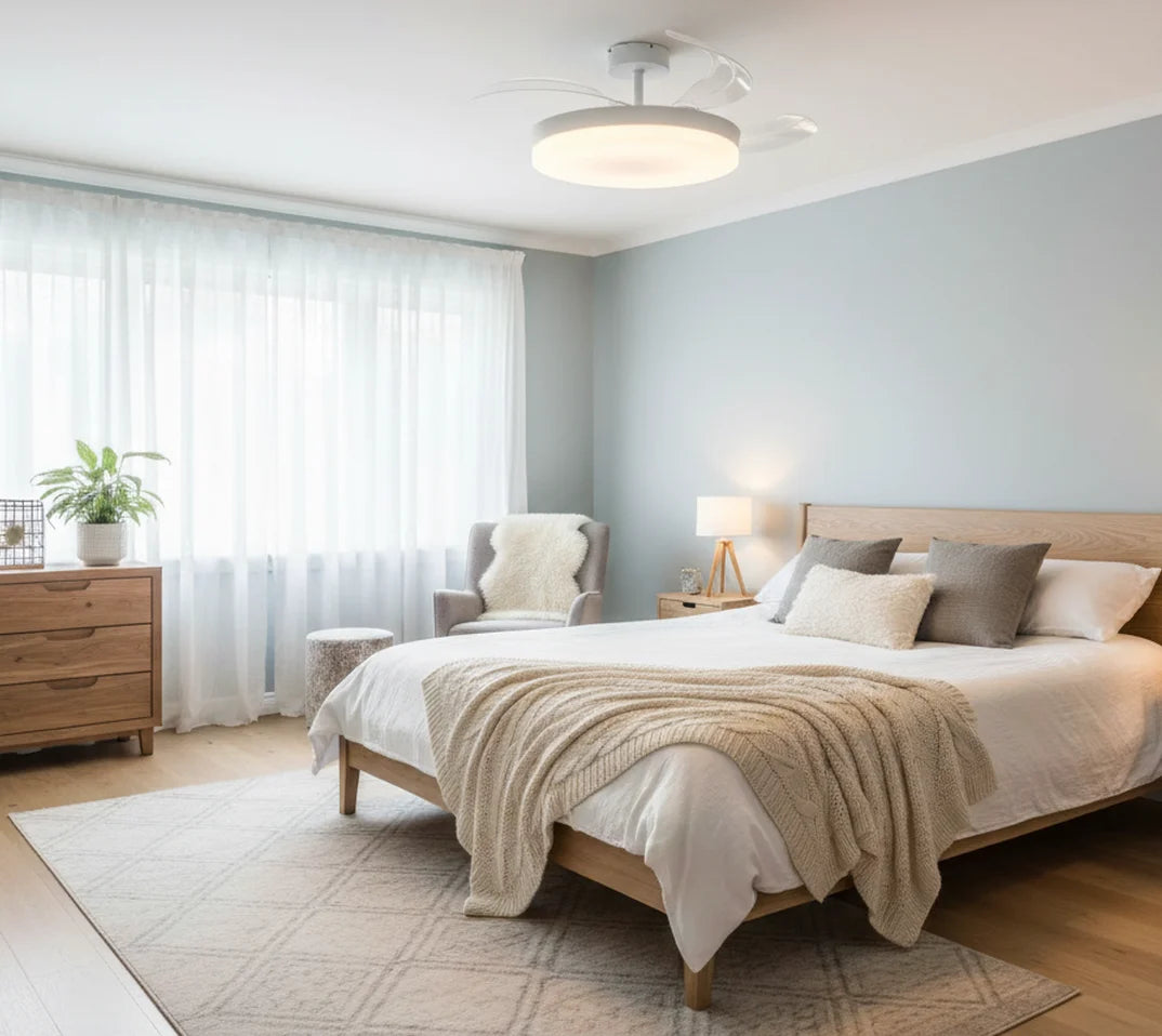 BEL AIR HOME ARES Ventilador de Techo con Luz, 3 aspas retráctiles, motor DC, mando a distancia, LED de 36 W, perfecto para dormitorios y salones, eficiente energéticamente, diseño elegante y funcionamiento silencioso.