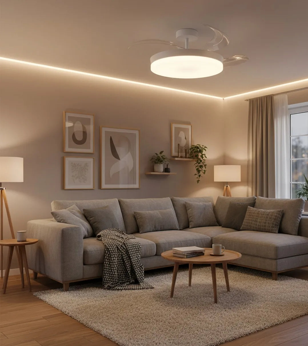 BEL AIR HOME ARES Ventilador de Techo con Luz, 3 aspas retráctiles, motor DC, mando a distancia, LED de 36 W, perfecto para dormitorios y salones, eficiente energéticamente, diseño elegante y funcionamiento silencioso.