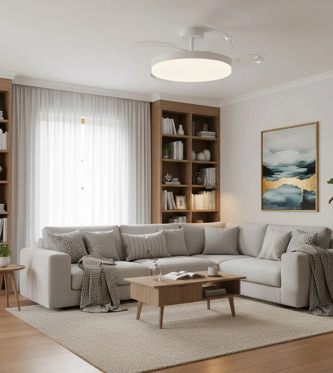 BEL AIR HOME ARES Ventilador de Techo con Luz, 3 aspas retráctiles, motor DC, mando a distancia, LED de 36 W, perfecto para dormitorios y salones, eficiente energéticamente, diseño elegante y funcionamiento silencioso.