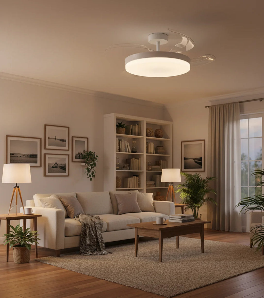 BEL AIR HOME ARES Ventilador de Techo con Luz, 3 aspas retráctiles, motor DC, mando a distancia, LED de 36 W, perfecto para dormitorios y salones, eficiente energéticamente, diseño elegante y funcionamiento silencioso.