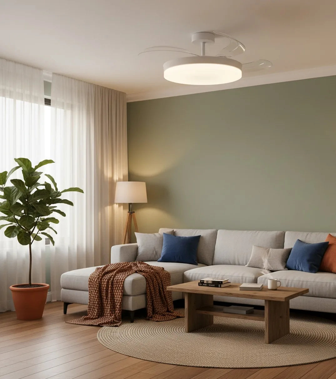 BEL AIR HOME ARES Ventilador de Techo con Luz, 3 aspas retráctiles, motor DC, mando a distancia, LED de 36 W, perfecto para dormitorios y salones, eficiente energéticamente, diseño elegante y funcionamiento silencioso.