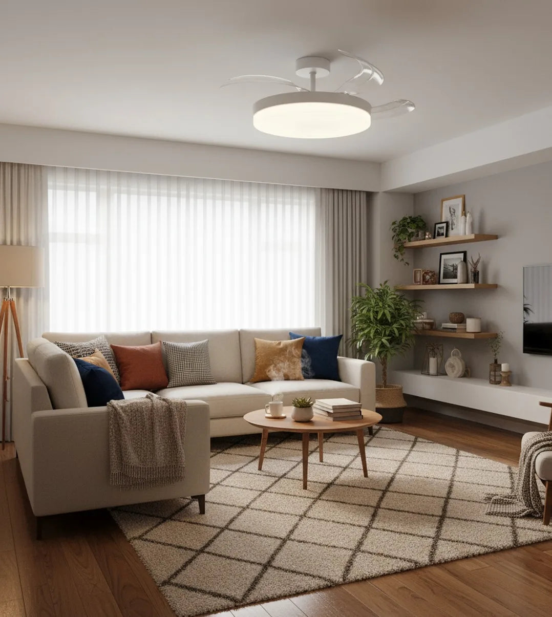 BEL AIR HOME ARES Ventilador de Techo con Luz, 3 aspas retráctiles, motor DC, mando a distancia, LED de 36 W, perfecto para dormitorios y salones, eficiente energéticamente, diseño elegante y funcionamiento silencioso.